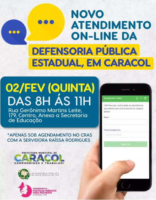 Defensoria Pública Estadual realiza atendimento on-line em Caracol no dia 2 de fevereiro